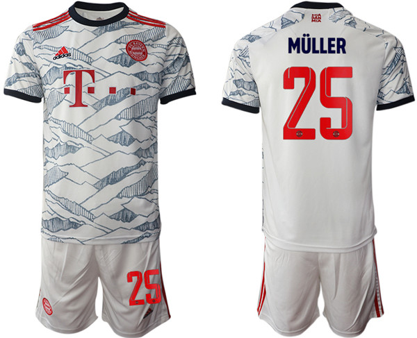 Men's FC Bayern München #25 Thomas Müller White Away Soccer Jersey Suit